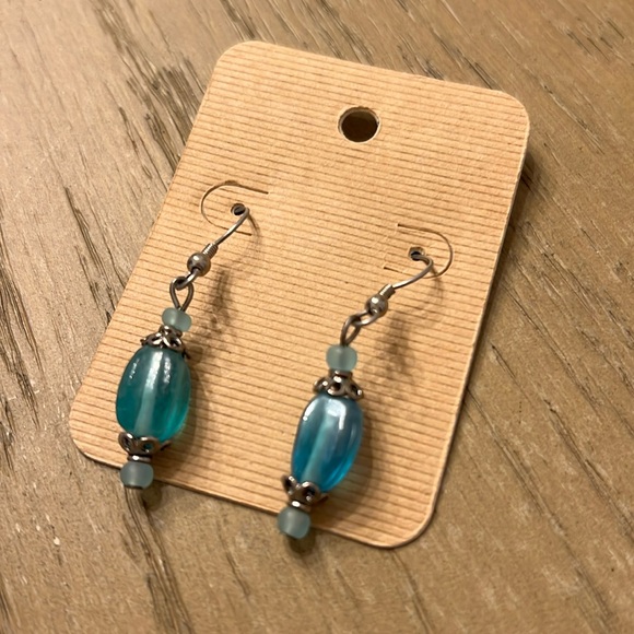 Coastal Cowgirl Bohemian Turquoise Glass Bead and Silver Handmade Earrings - Picture 4 of 7